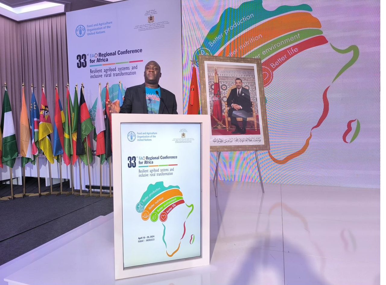 Hervé Ouédraogo addressing the 33rd FAO Regional Conference for Africa in Rabat